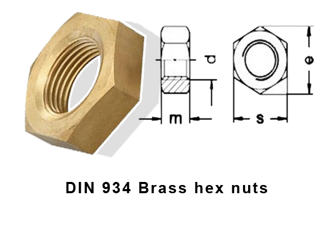 RH Metric Hex Nut M3.5 x 0.6 mm x 2.8 mm Height DIN 934 Brass 100 Pcs 